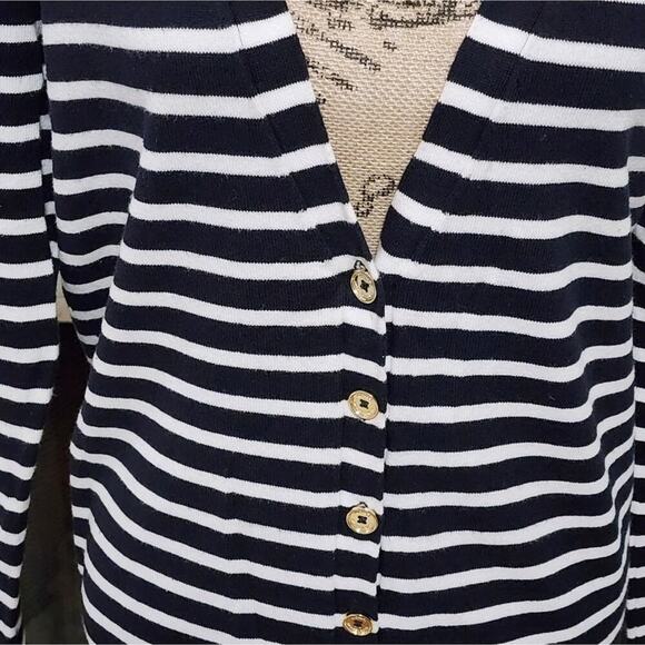 Michael Kors striped sailor button down lightweight cardigan sweater size medium - Picture 2 of 6